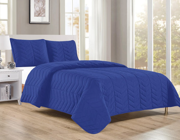 Royal Blue 3 Piece Modern Geometric Solid Soft Plush Cozy Bedspread Quilt Set