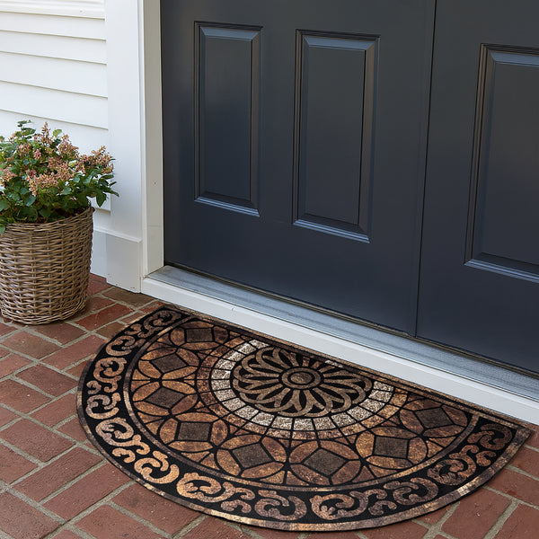 30"x19" - Brown Rust Half-Circle Non-Slip Rubber Washable Low-Pile Indoor Outdoor Entrance Door Mat