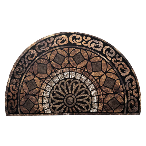 30"x19" - Brown Rust Half-Circle Non-Slip Rubber Washable Low-Pile Indoor Outdoor Entrance Door Mat