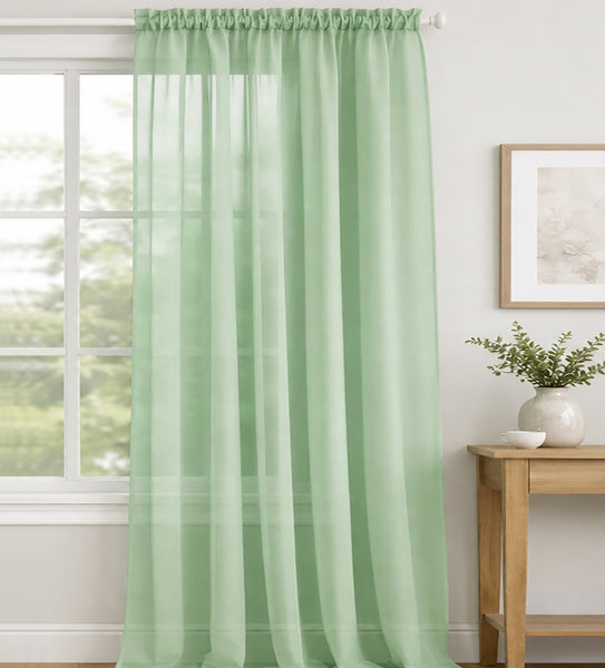 1 Piece Sage Green Sheer Rod Pocket Window Curtain Panel - 90" Inches Long