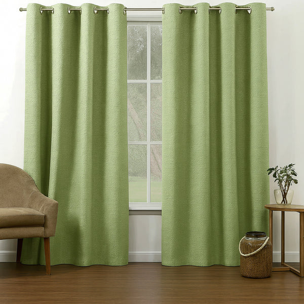 108" Long - 2 Piece Sage Green Solid Silky Geometric Embossed Blackout Grommet Window Curtain Panel Set