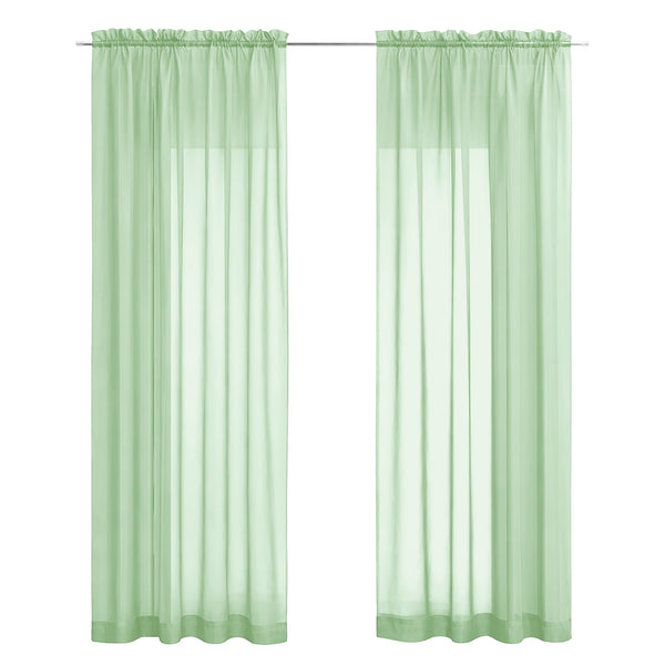 Sage Green Sheer Window Rod Pocket Curtain Set 90" Inches Long (2 Panels)