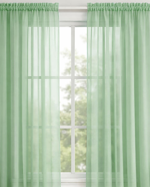 Sage Green Sheer Window Rod Pocket Curtain Set 90" Inches Long (2 Panels)