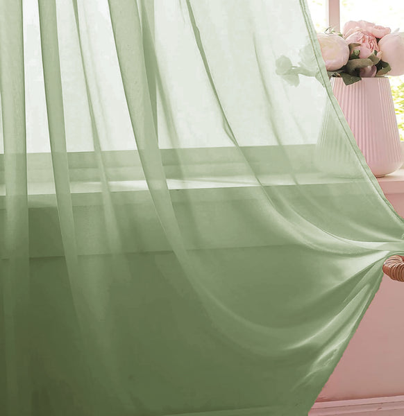 Sage Sheer Window Rod Pocket Curtain Set (2 Panels)