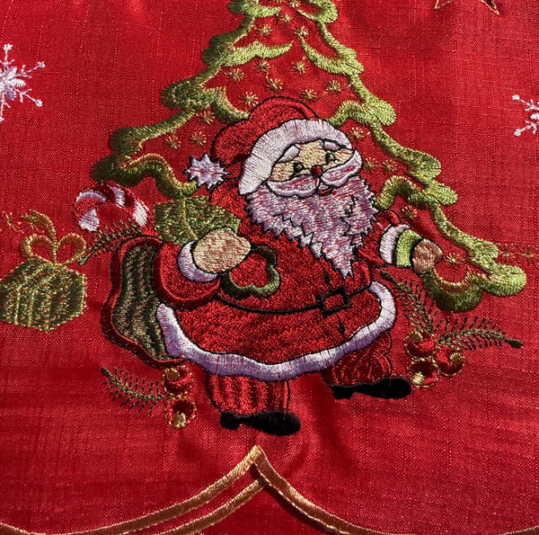 Red White Christmas Santa Claus Embroidery Kitchen Curtain 3PC Set Swag & Tiers Set