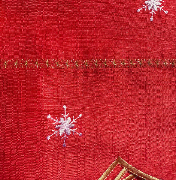 Red White Christmas Santa Claus Embroidery Kitchen Curtain 3PC Set Swag & Tiers Set