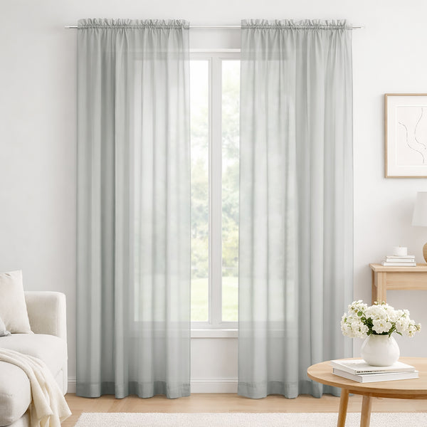Silver Sheer Window Rod Pocket Curtain Set 90" Inches Long (2 Panels)