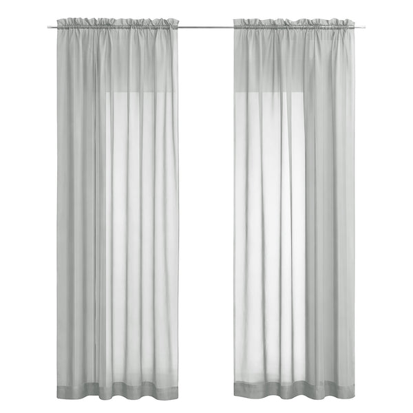 Silver Sheer Window Rod Pocket Curtain Set 90" Inches Long (2 Panels)