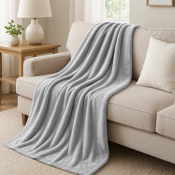 Silver Super Soft Warm Flannel Fleece Plush Microfiber Bed Throw Blanket