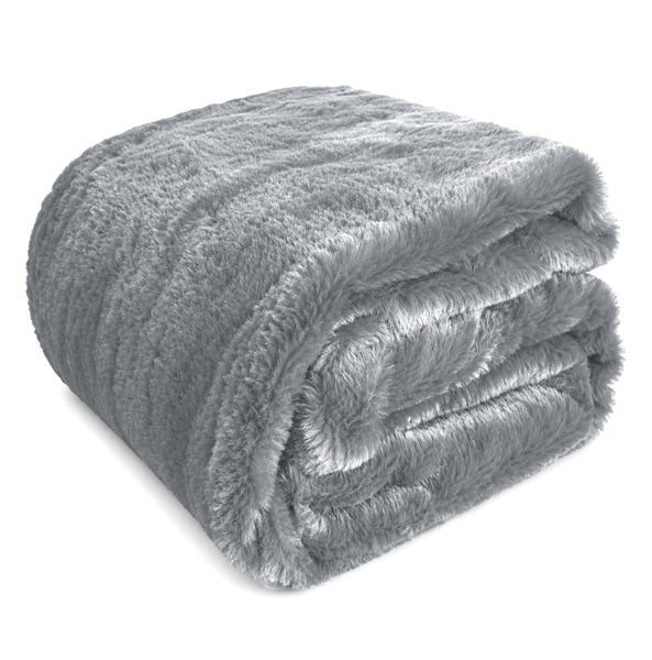 King Size Silver Ultra Soft Plush Fluffy Luxury Cozy Warm Fuzzy Faux Rabbit Fur Bed Blanket