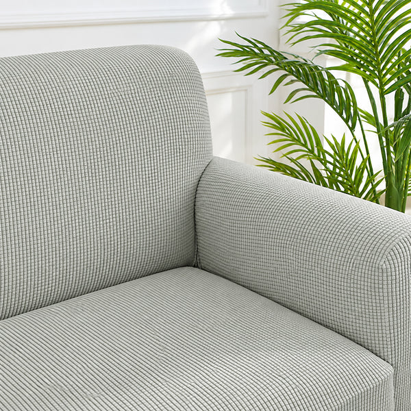 3-Piece Set Silver 4-Way Stretch Ruffled Skirt Slipcover Sofa Loveseat & Armchair Cover Protector