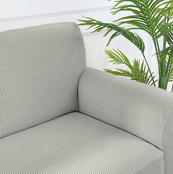 3-Piece Set Silver 4-Way Stretch Ruffled Skirt Slipcover Sofa Loveseat & Armchair Cover Protector