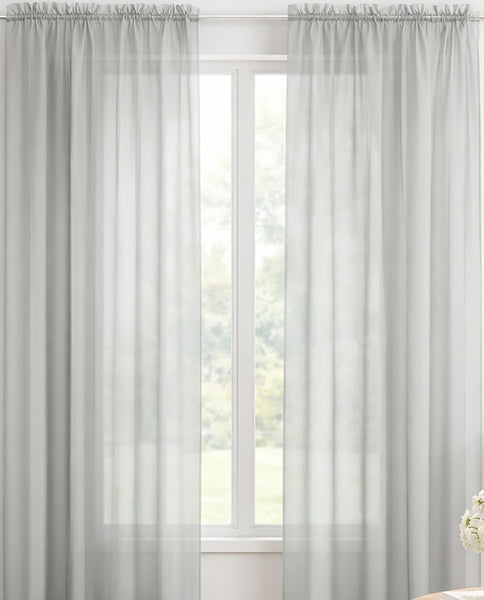 Silver Sheer Window Rod Pocket Curtain Set 90" Inches Long (2 Panels)