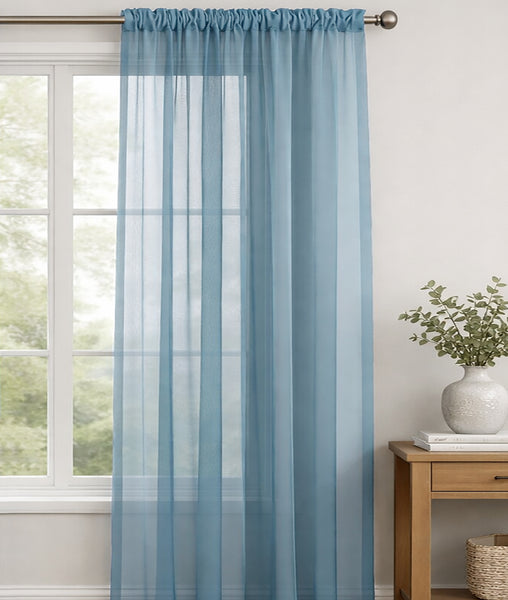 1 Piece Slate Blue Sheer Rod Pocket Window Curtain Panel - 90" Inches Long