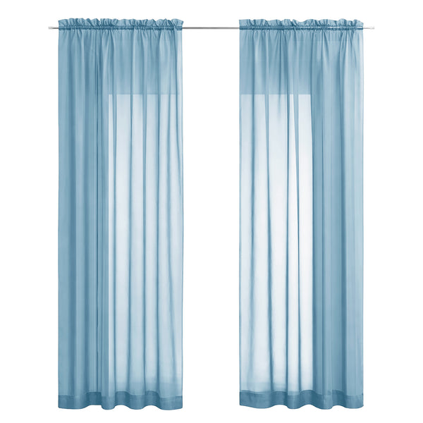 Slate Blue Sheer Window Rod Pocket Curtain Set 90" Inches Long (2 Panels)