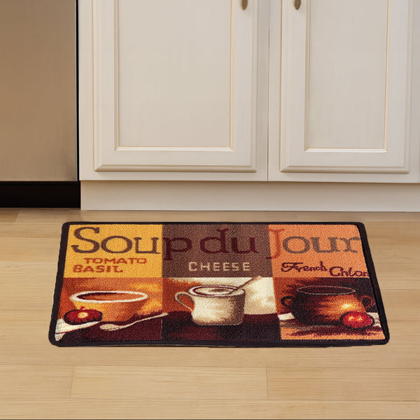 Brown Orange Washable Kitchen Mat With Non-Slip Backing - 24"x17"