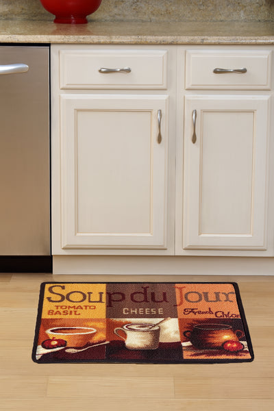 Brown Orange Washable Kitchen Mat With Non-Slip Backing - 24"x17"