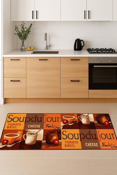 Brown Orange Washable Kitchen Runner Mat With Non-Slip Backing - 20"x55"