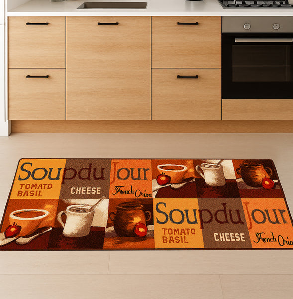 Brown Orange Washable Kitchen Runner Mat With Non-Slip Backing - 20"x55"