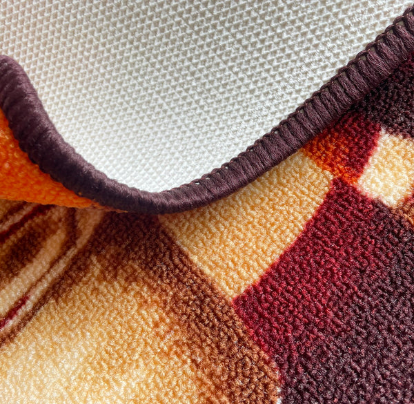 Brown Orange Washable Kitchen Mat With Non-Slip Backing - 24"x17"
