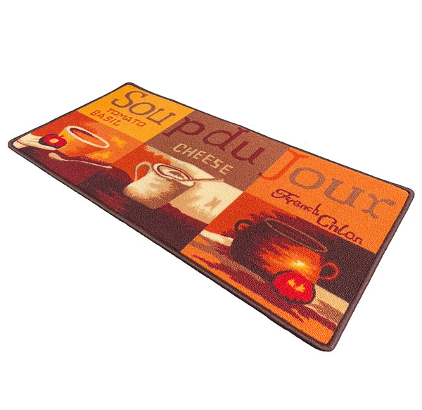 Brown Orange Washable Kitchen Mat With Non-Slip Backing - 19"x39"
