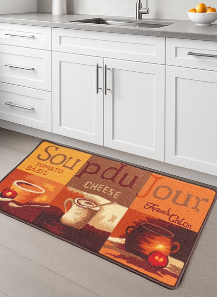 Brown Orange Washable Kitchen Mat With Non-Slip Backing - 19"x39"