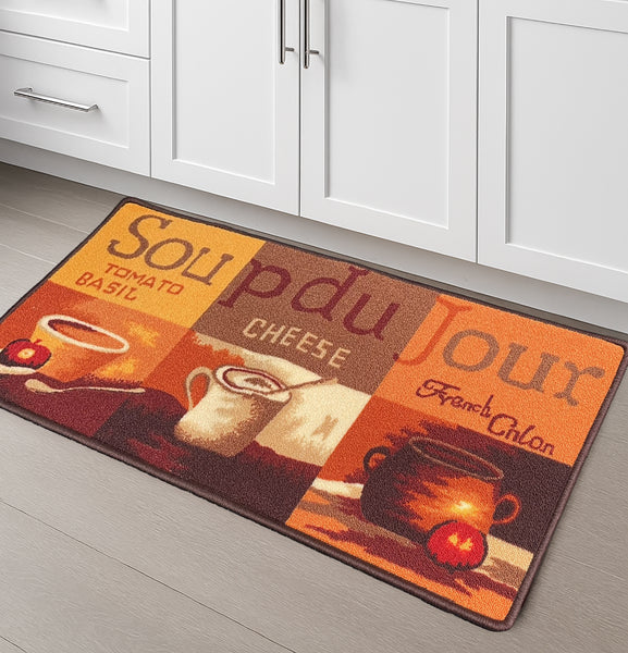 Brown Orange Washable Kitchen Mat With Non-Slip Backing - 19"x39"