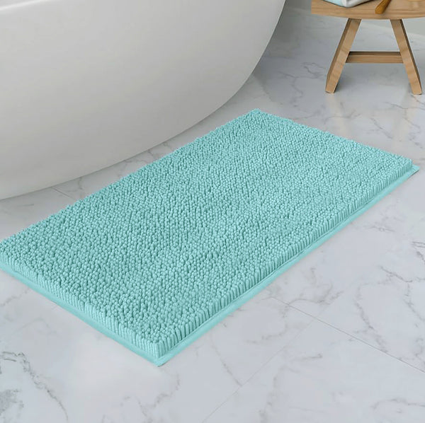 24"x16" - Spa Blue Large Soft Cozy Plush Chenille Bath Mat Bathroom Rug