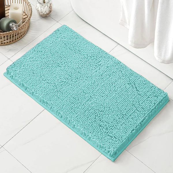 Large 2 Piece Set Spa Blue Soft Cozy Plush Chenille Bath Mat Bathroom Rug