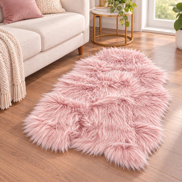 Pink Soft Fluffy Shag Faux Sheepskin Fur Area Rug - 2'x3' Feet