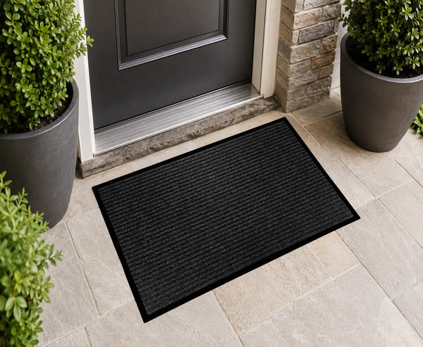 Grey Indoor Outdoor Heavy Duty Ribbed Entry Entrance Door Mat with Rubber Backing – 16"x24"