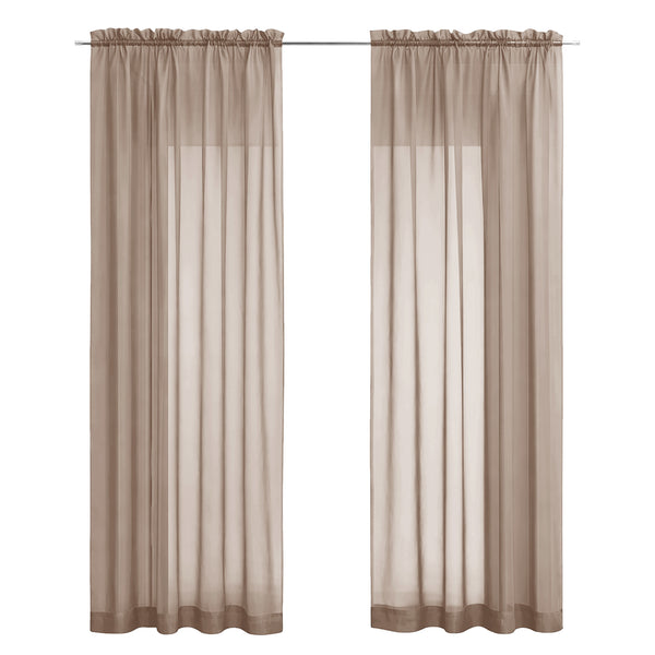 Taupe Sheer Window Rod Pocket Curtain Set 90" Inches Long (2 Panels)