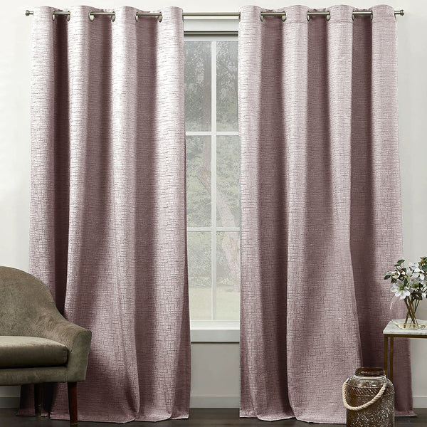 108" Long - 2 Piece Taupe Solid Silky Geometric Embossed Blackout Grommet Window Curtain Panel Set