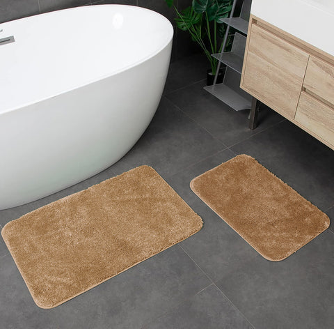 Large 2 Piece Taupe Microfiber Soft Thick Plush Bath Mat Set