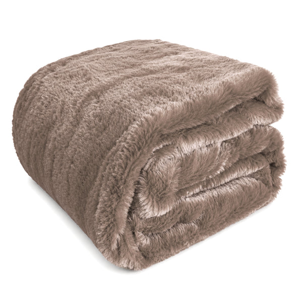 King Size Taupe Ultra Soft Plush Fluffy Luxury Cozy Warm Fuzzy Faux Rabbit Fur Bed Blanket