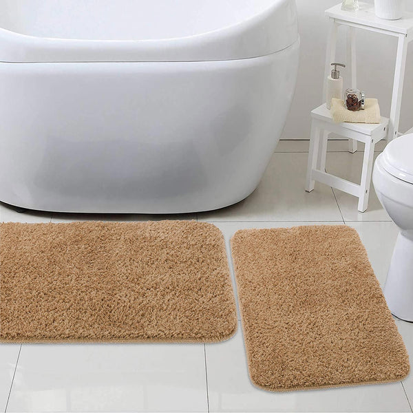 Large 2 Piece Light Grey Microfiber Soft Thick Plush Bath Mat Set