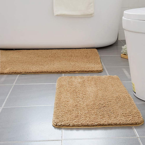 Large 2 Piece Light Grey Microfiber Soft Thick Plush Bath Mat Set