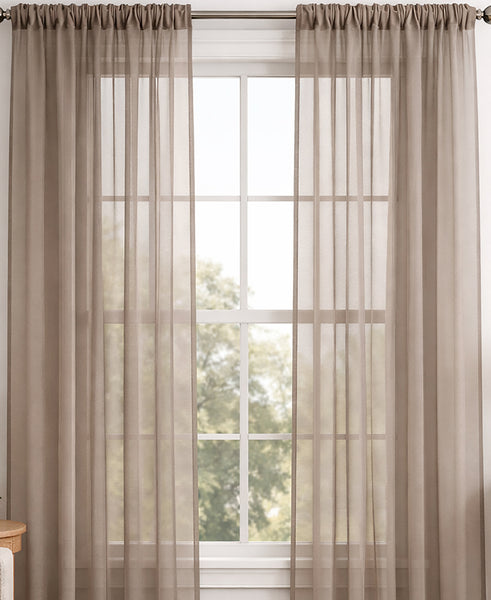 Taupe Sheer Window Rod Pocket Curtain Set 90" Inches Long (2 Panels)