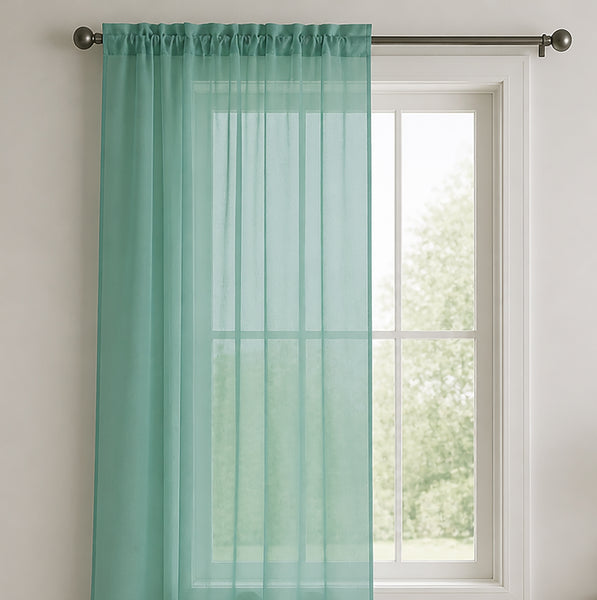 1 Piece Teal Sheer Rod Pocket Window Curtain Panel - 63" Inches Long