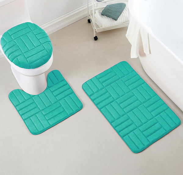 3 Piece Teal Ultra Soft Thick Memory Foam Non-Slip Absorbent Bathroom Bath Mat Set