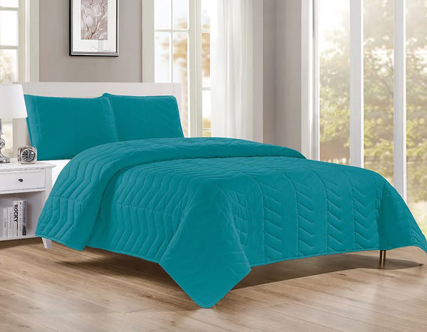 Teal 3 Piece Modern Geometric Solid Soft Plush Cozy Bedspread Quilt Set