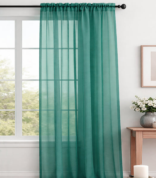 1 Piece Teal Sheer Rod Pocket Window Curtain Panel - 90" Inches Long
