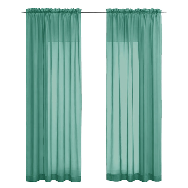 Teal Sheer Window Rod Pocket Curtain Set 90" Inches Long (2 Panels)