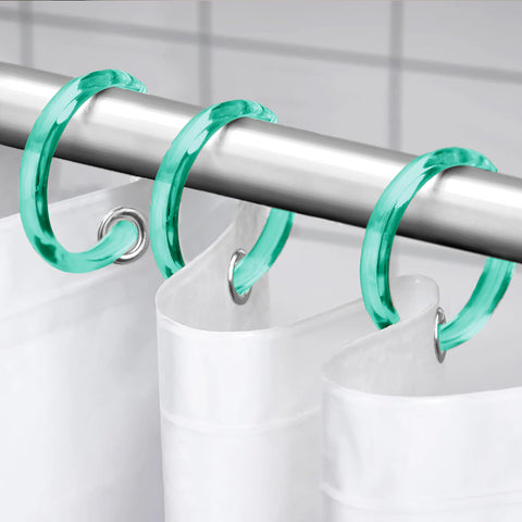 12 Piece Premium Plastic Teal Blue Shower Curtain Hooks Rings Round 2.3" Inches