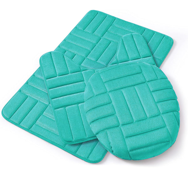 3 Piece Teal Ultra Soft Thick Memory Foam Non-Slip Absorbent Bathroom Bath Mat Set