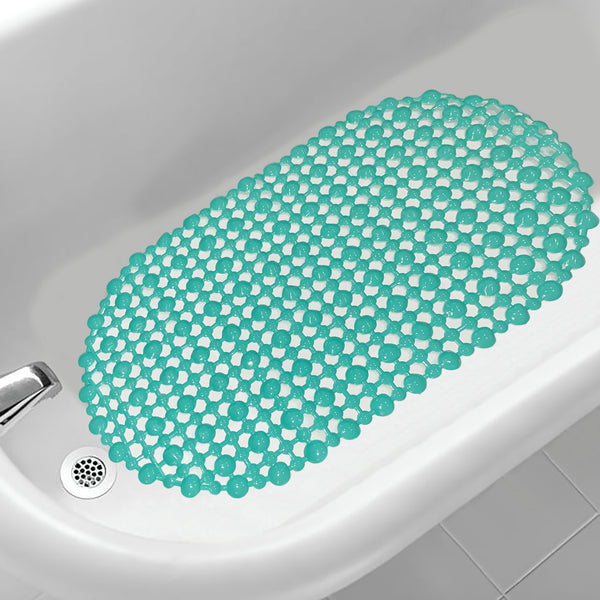 Teal Vinyl Non-Slip Bathtub Shower Mat With Suction Cups -27" x15"