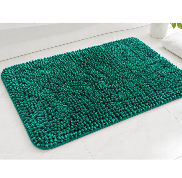 2pc Teal Plush Chenille Bath Mat Set – Soft Absorbent Bathroom Rugs