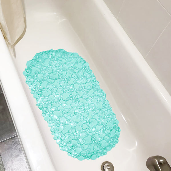 Teal Bubbles Vinyl Non-Slip Bathtub Shower Mat With Suction Cups -26" x14"