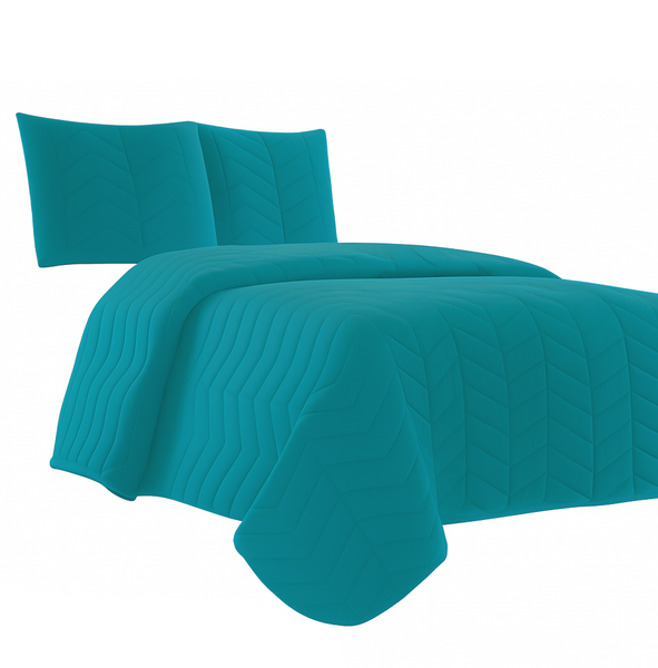Teal 3 Piece Modern Geometric Solid Soft Plush Cozy Bedspread Quilt Set