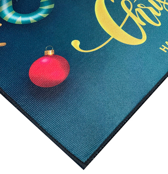 31" x 19" -Merry Christmas & Happy New Year Teal Non-Slip Washable Low Pile Kitchen Mat Entrance Door Mat Entrance Door Mat